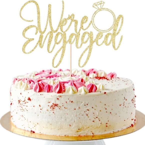 We're Engaged Cake Topper for Engagement Party Decorations / GLITTERY GOLD / NEW - Picture 1 of 6